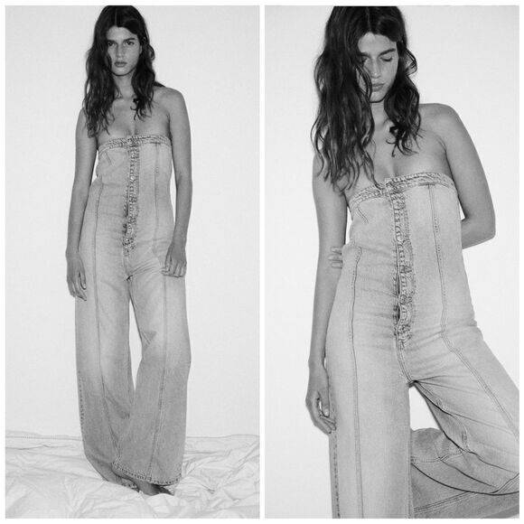 ZARA TRF STRAPLESS DENIM JUMPSUIT 8197/059 - Picture 6 of 10
